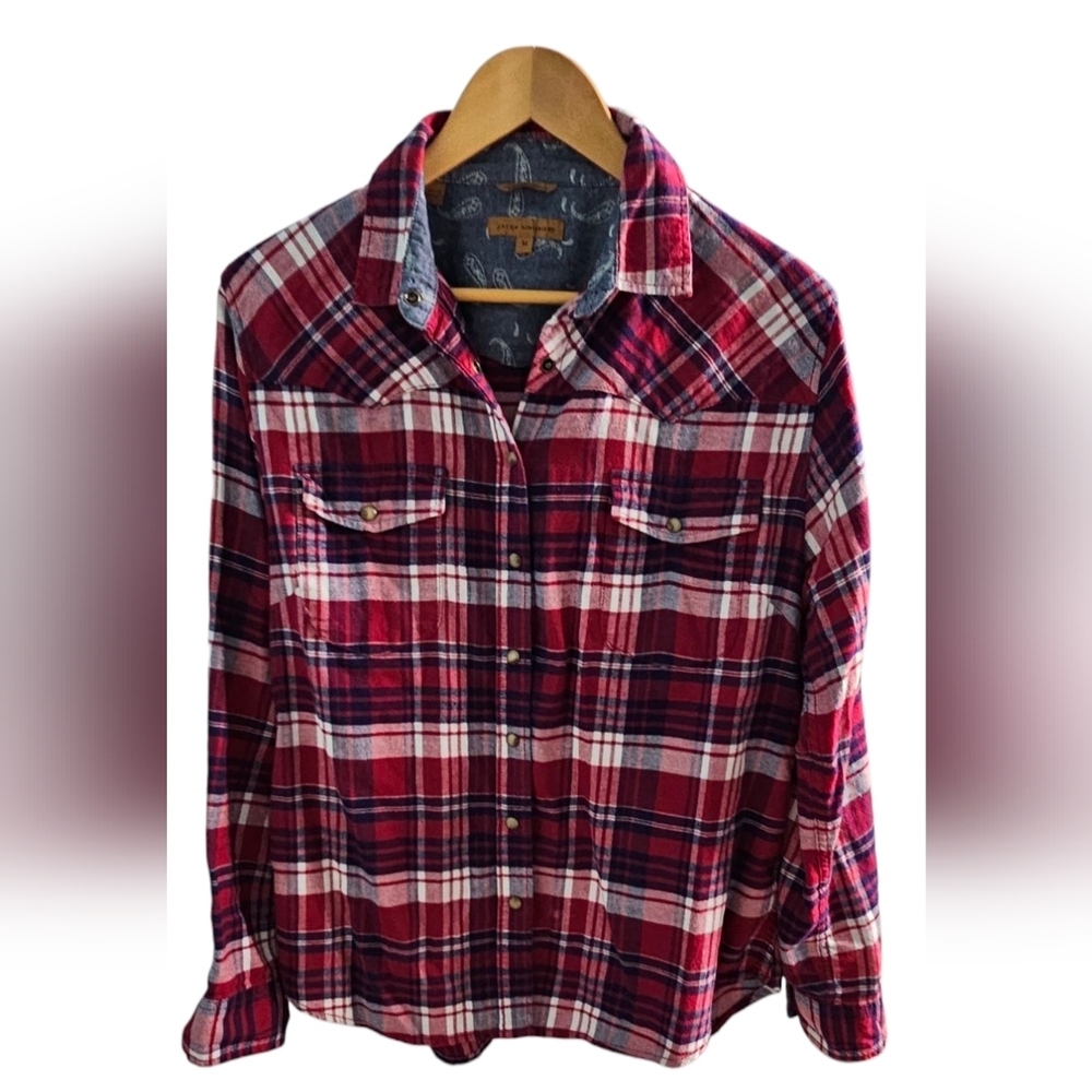 Jach's Girlfriend - Long Sleeve Plaid Snap Button Down Collared Cowgirl Vibe - Picture 1 of 8